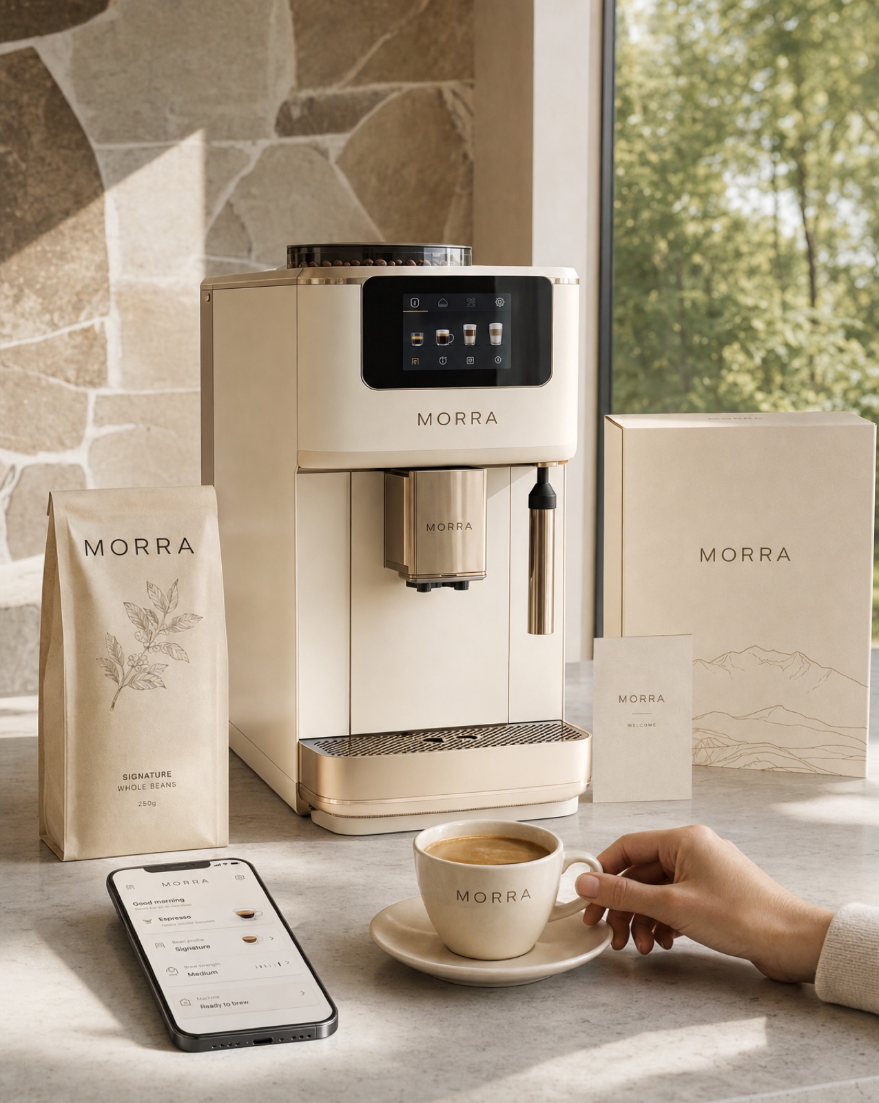 Illustrative premium coffee brand consumer experience concept